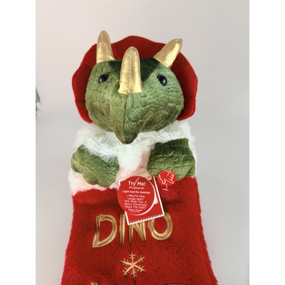Dino Mite Dinosaur Plush Christmas Stocking Animated 3 Songs Lights 21'' NWT